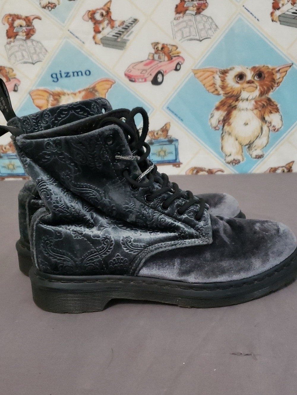 Womens Black Velvet Dr. Martens Lace-Up Boots - Picture 2 of 6
